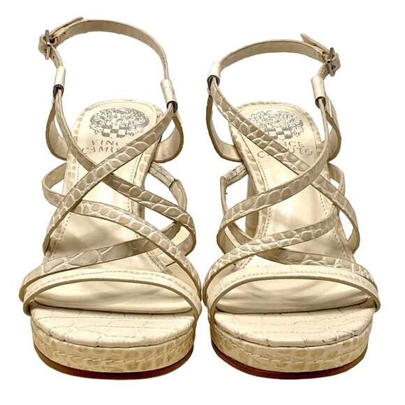Vince Camuto Neloette Ivory Leather Croc Texture Platform Heel Sandal Sz 5.5 NEW - Picture 2 of 12